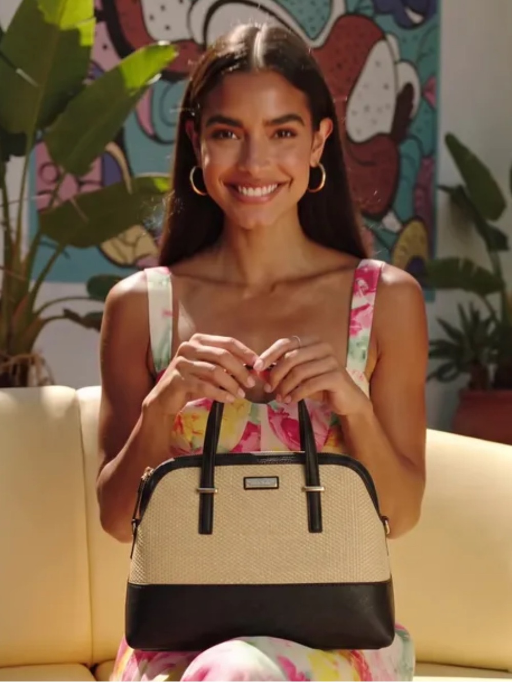 kate spade Black and Beige Two-Tone Dome Satchel